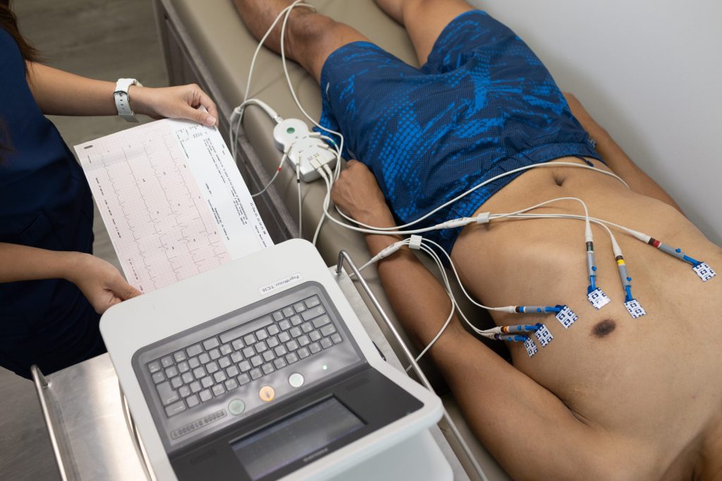 Patient at a Winnipeg ECG clinic getting an Electrocardiography for heart palpitations